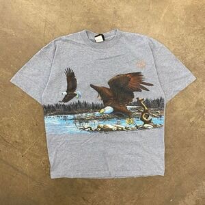 Vintage 90s Signal Sports Eagles Flying Nature AOP Wrap Around Shirt Habitat XL